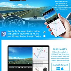 BPYY 3 Channel 4K Dash Cam, 4K+1080P+1080P Front and Rear and Interior, Dash Camera for Cars Built-in 5G WiFi GPS, HD Camera, 24-Hour Parking Mode, WDR, IR Night Vision, G Sensor, Support up to 256G