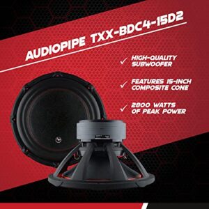 AudioPipe TXX-BDC4-15D2 15 Inch 2,800 Watt High Performance Powerful Dual 2 Ohm DVC Vehicle Car Audio Subwoofer Speaker System, Black (2 Pack)