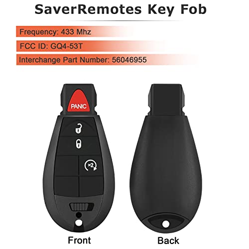 SaverRemotes 4 Button Key Fob Compatible for 2013-2018 Dodge Ram 1500 2500 3500 Keyless Entry Remote Replacement for GQ4-53T