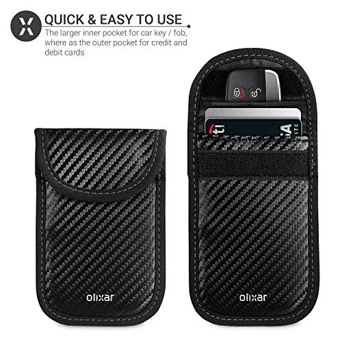 Olixar Car Key Signal Blocker Case/RFID Pouch - Car Keys Signal Blocker for Car Keyless Entry - Faraday Pouch - RFID & NFC Signal Blocking Wallet - Protect Keys & Credit Cards - Carbon Fiber