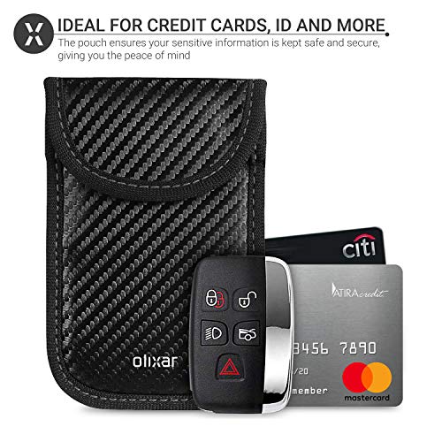 Olixar Car Key Signal Blocker Case/RFID Pouch - Car Keys Signal Blocker for Car Keyless Entry - Faraday Pouch - RFID & NFC Signal Blocking Wallet - Protect Keys & Credit Cards - Carbon Fiber