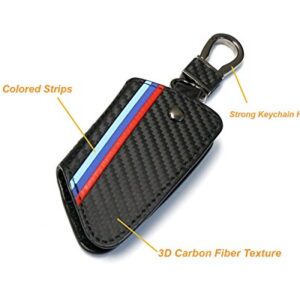 Xotic Tech M-Colored Stripe Carbon Fiber Leather Remote Key Fob Cover Case Compatible with BMW X1 X5 X6 5 7 Series F48 F15 F16 G30 G31 G11 G12