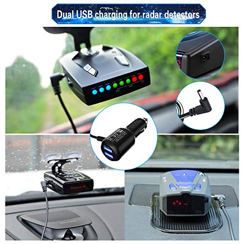 Radar Detector Power Cord,for Uniden Escort Valentine Beltronics Passport Cobra Whistler etc Radar Detector,with Dual USB Port Charger(6.5ft) (DC3.5)