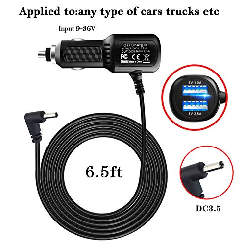 Radar Detector Power Cord,for Uniden Escort Valentine Beltronics Passport Cobra Whistler etc Radar Detector,with Dual USB Port Charger(6.5ft) (DC3.5)