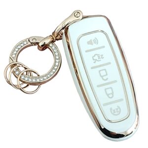 wenheni for ford key fob cover key fob shell with keychain fit for ford cmax edge escape expedition explorer flex focus taurus lincoln mks mkt mkx navigator smart key (white-a)