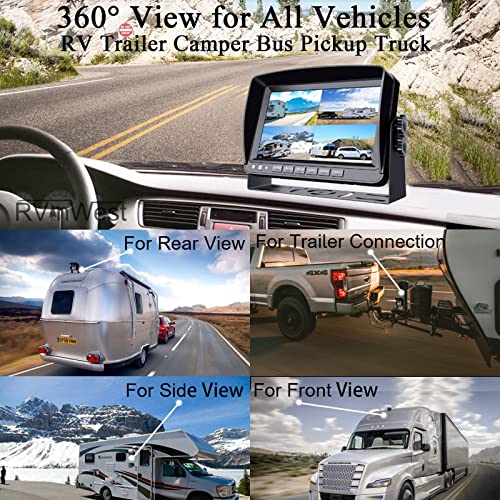 Backup Camera System with 9'' 1080P Monitor for RV Semi Box Truck Trailer Camper, 4 Split Screen Quad View HD DVR Record Monitor + IP69 Waterproof Night Vision Rear Side View Camera Avoid Blind Spot