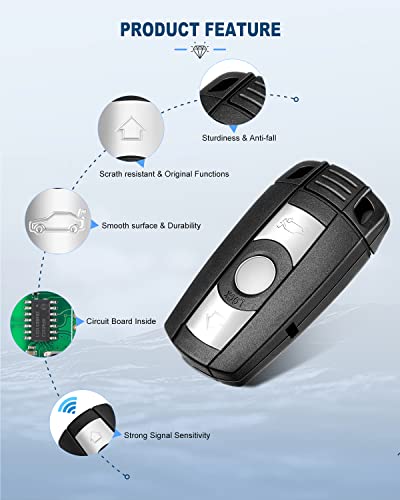 ECCPP KR55WK49123 Uncut 3 Buttons Ignition Key Fob Replacement for B MW 128i 135i 325i 328i 335i 525i 528i 530i 535i 550i 650i M5 M6 X5 X6 KR55WK49123