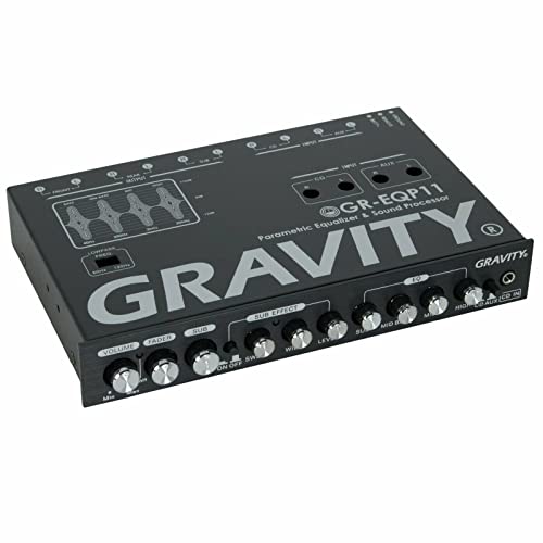 Gravity GR-EQP11 Digital Bass Machine 1/2 Din 9V 4-Way Car Parametric Equalizer w/Front, Rear + Sub Output and Night Illumination