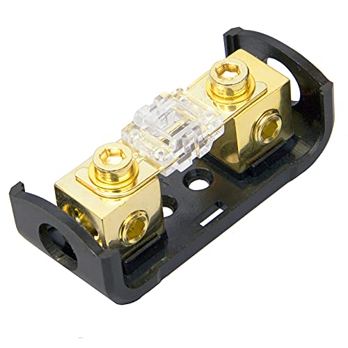 Magic source Mini ANL Fuse Holder Wire Inline Fuse 60 A,4/8 Gauge to 4/8 Ga Copper Gold-Plated Fuse Block for Car Audio (1 Way)