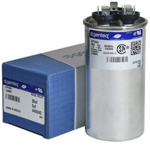 ge genteq capacitor round 30/5 uf mfd 440 volt 97f9981 (replaces old ge# z97f9981), 30 + 5 mfd at 440 volts