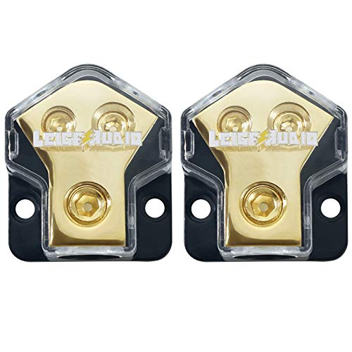 LEIGESAUDIO 0/2/4 Gauge in 4/8 Gauge AWG Out Amp Power Distribution Block for Car Audio Splitter-2 Way（2 Pack）