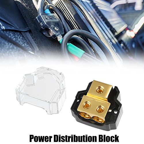 X AUTOHAUX 1pcs 0/2/4 Gauge in 4/8 Gauge Out 2 Way Copper Stereo AMP Power Ground Distribution Block for Car Audio Splitter