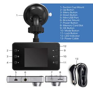 COBY High-Definition Car Dash cam | 1080P HD Wide-Angle Lens Car Camera | Night Vision Camera Recording & Motion Detector | 2.2” Display Dashcam | Auto On/Off & Loop Recording Micro SD | Plug-and-Play