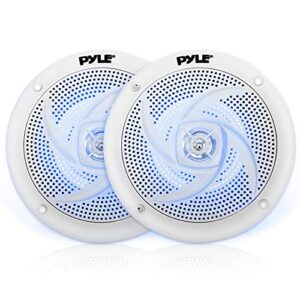 pyle marine speakers – 5.25 inch 2 way waterproof and weather resistant outdoor audio stereo sound system with led lights, 180 watt power and low profile slim style – 1 pair – plmrs53wl