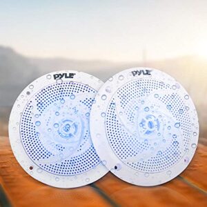 Pyle Marine Speakers - 5.25 Inch 2 Way Waterproof and Weather Resistant Outdoor Audio Stereo Sound System with LED Lights, 180 Watt Power and Low Profile Slim Style - 1 Pair - PLMRS53WL