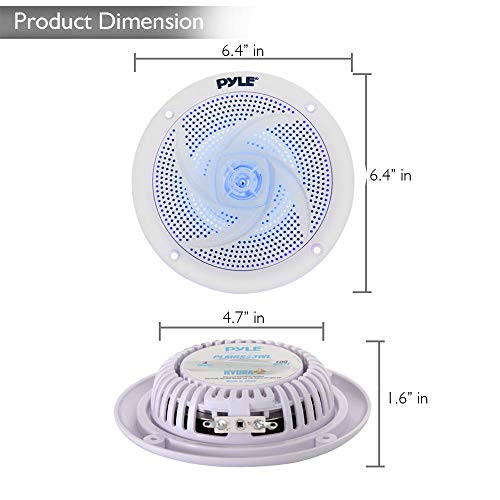 Pyle Marine Speakers - 5.25 Inch 2 Way Waterproof and Weather Resistant Outdoor Audio Stereo Sound System with LED Lights, 180 Watt Power and Low Profile Slim Style - 1 Pair - PLMRS53WL