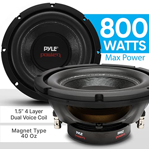 Pyle Car Subwoofer Audio Speaker - 8in Non-Pressed Paper Cone, Black Plastic Basket, Dual Voice Coil 4 Ohm Impedance, 800 Watt Power and Foam Surround for Vehicle Stereo Sound System - PLPW8D