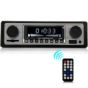 ruifudio classic bluetooth car stereo,single din bluetooth audio and hands-free calling,built in microphone,fm radio receiver with usb,aux in,sd card port,wireless remote control,clock display,60w× 4