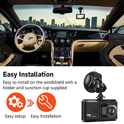 Dash Cam Front, Dash Camera for Car,3 Inch LCD Screen, 1080P Full HD Car Dashboard Recorder, 120° Wide Angle Dashcam, Gravity Sensor, WDR, Loop Recording, Motion Detection