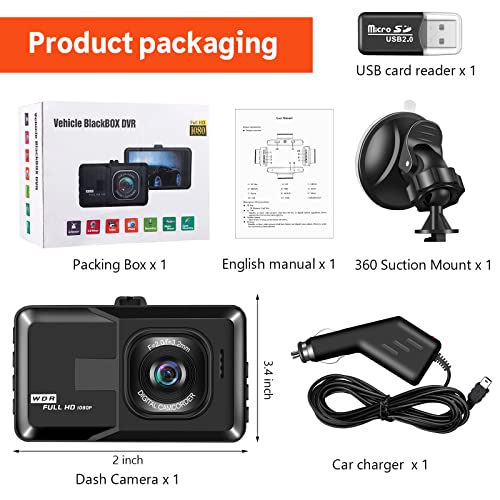 Dash Cam Front, Dash Camera for Car,3 Inch LCD Screen, 1080P Full HD Car Dashboard Recorder, 120° Wide Angle Dashcam, Gravity Sensor, WDR, Loop Recording, Motion Detection