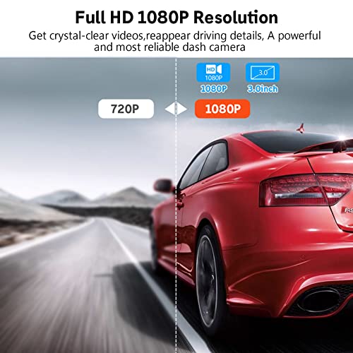 Dash Cam Front, Dash Camera for Car,3 Inch LCD Screen, 1080P Full HD Car Dashboard Recorder, 120° Wide Angle Dashcam, Gravity Sensor, WDR, Loop Recording, Motion Detection