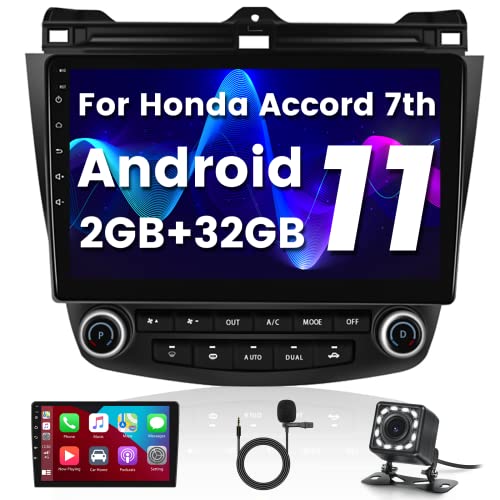 2GB+32GB Android 11 Car Stereo for Honda Accord Radio 7th 2003-2007: 10 Inch Touch Screen Car Radio with Wireless Apple Carplay Android Auto Split Screen GPS BT FM HiFi Mic Rear Camera