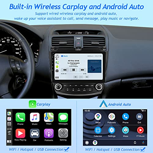 2GB+32GB Android 11 Car Stereo for Honda Accord Radio 7th 2003-2007: 10 Inch Touch Screen Car Radio with Wireless Apple Carplay Android Auto Split Screen GPS BT FM HiFi Mic Rear Camera