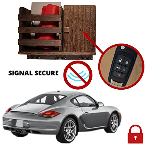 2-in-1 Anti-Theft Wall Mounted Key Holder and Mail Holder with Built-In RFID Box For Car Keys, Protect Your Vehicle From Keyless Theft, 3 Double Hooks, Rustic Decor for Entryway & Mudroom -- Brown