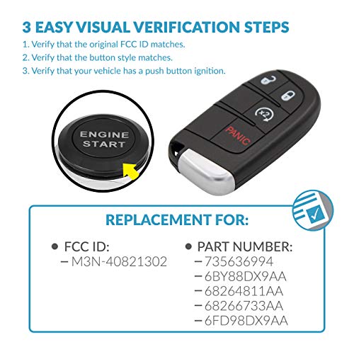 Keyless2Go Replacement for 4 Button Proximity Smart Key for Jeep Renegade M3N-40821302 735636994