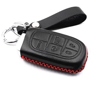 wfmj leather 5 buttons smart key fob case cover for dodge journey durango challenger charger jeep grand cherokee chrysler 300 (black)