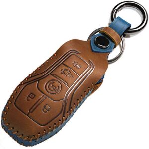zihafate leather cover key fob case compatible with ford keyless remote control (b-brown) …