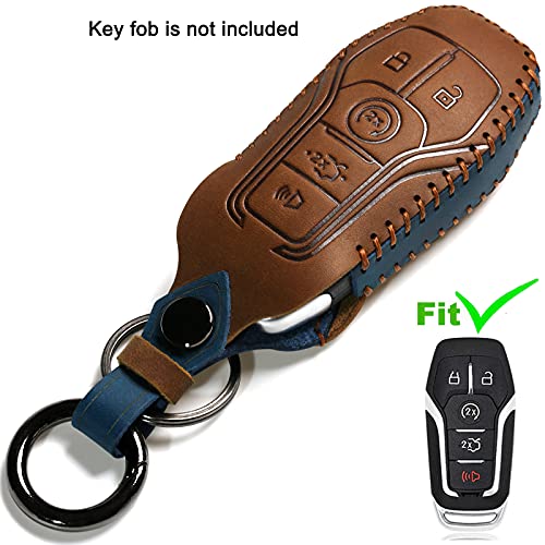 ZiHafate Leather Cover Key Fob Case Compatible with Ford Keyless Remote Control (B-Brown) …