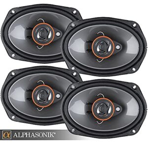 two pair of alphasonik as68 6×8 inch 350 watts max 3-way car audio full range coaxial speakers with universal mounting holes for easy installation