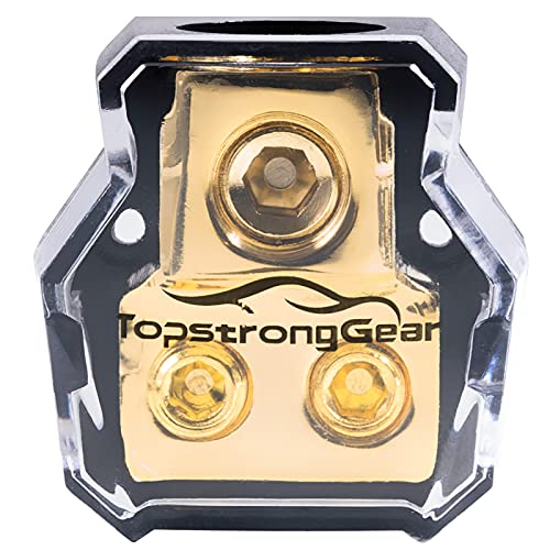 TOPSTRONGGEAR 0/2/4 Gauge in 4/8 Gauge Out 2 Way Amp Copper Power Distribution Block for Car Audio Splitter