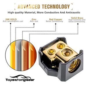 TOPSTRONGGEAR 0/2/4 Gauge in 4/8 Gauge Out 2 Way Amp Copper Power Distribution Block for Car Audio Splitter