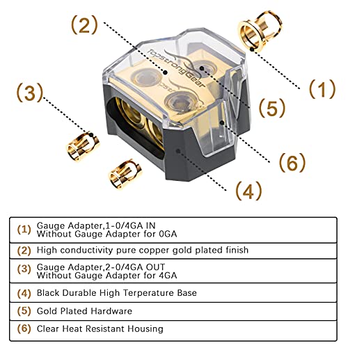 TOPSTRONGGEAR 0/2/4 Gauge in 4/8 Gauge Out 2 Way Amp Copper Power Distribution Block for Car Audio Splitter