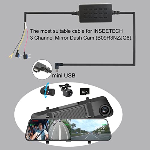 INSEETECH Hardwire Kit, Dash Cam Hardwire Kit with 12-24V to 5V Mini USB, 24H Parking Monitoring, Time-Lapse Video, Low Voltage Protection to Prevent Battery Power Outages for INSEETECH DashCam01