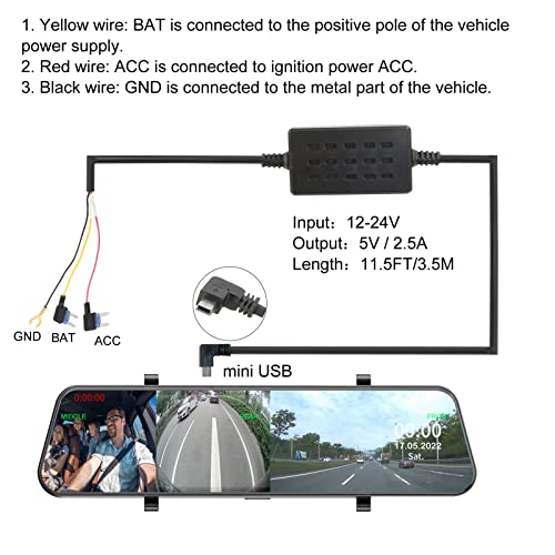 INSEETECH Hardwire Kit, Dash Cam Hardwire Kit with 12-24V to 5V Mini USB, 24H Parking Monitoring, Time-Lapse Video, Low Voltage Protection to Prevent Battery Power Outages for INSEETECH DashCam01