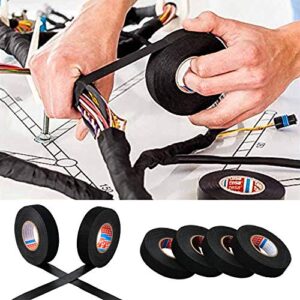 HSTECH 5 Rolls Wire Loom Harness Cloth Tape, Speaker Wiring Harness Cloth Tape, Black Adhesive Fabric Tape, for Automobile Electrical Wire harnessing Noise Dampening Heat Proof （15mm X 15m）