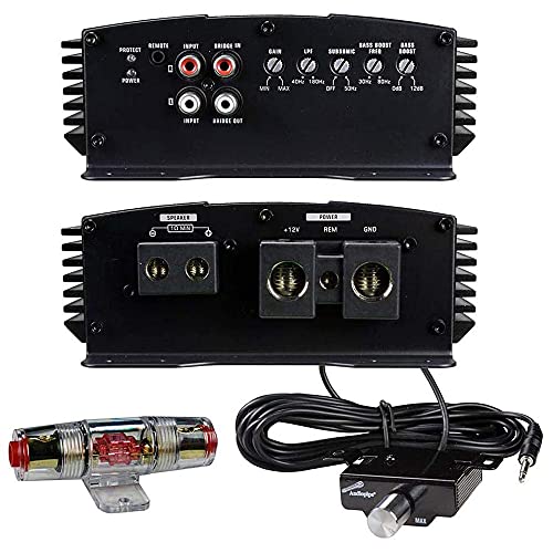 AudioPipe APMN-4200D 4 Channel 3000 Watt Max Power MOSFET Class D Car Audio Stereo Amplifier with Inline Fuse and Bass Knob, Black