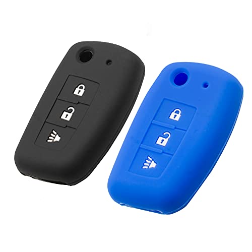 Silicone Key Fob Cover Fit for 2021 2020 2019 2018 2017 Nissan Rogue 2014 2015 Nissan Rogue Select 2017 Nissan Rogue Sport Flip 3 Buttons| Car Accessories | Remote Key Protection Case - Black & Blue