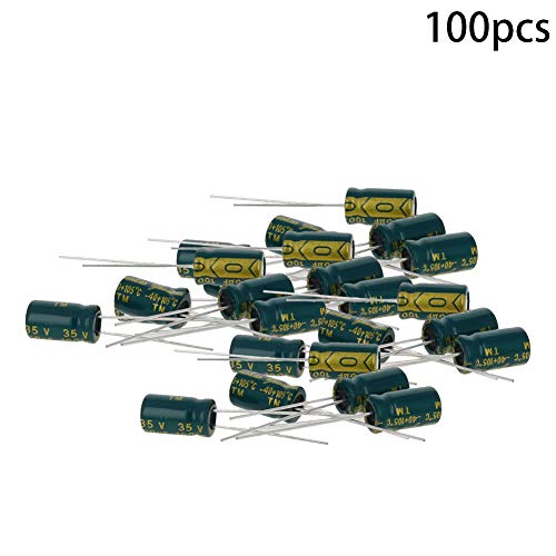 Bettomshin 100Pcs Aluminum Radial Electrolytic Capacitor Low ESR Green 100uF 35V 6x11mm High Ripple Current,Low Impedance for TV, LCD Monitor, Radio, Stereo, Game