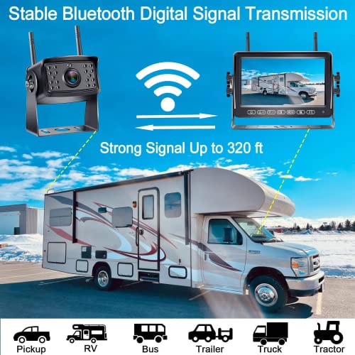 RV Backup Camera Wireless HD 1080P 2 Infrared Night Vision Bluetooth Rear View Cam 7‘’DVR Touch Key Monitor Kit Adapter for Furrion Pre-Wired RV Trailer Truck Camper Van Crane 4 Channels Xinshuoxun K7