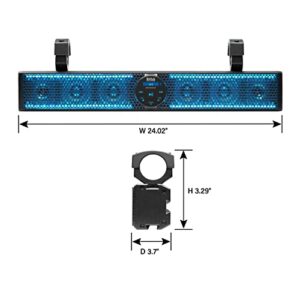 BOSS Audio Systems BRT25SLR ATV UTV Sound Bar Speaker System - 25 Inches Wide, IPX5 Rated Weatherproof, Bluetooth Audio, Amplified, 3 inch Speakers, 1 Inch Tweeters, USB Port, Multicolor Illumination