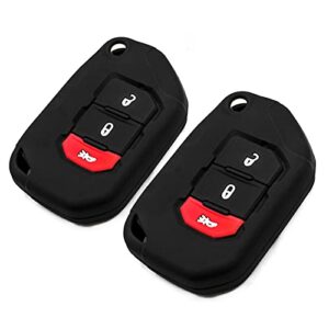 eyanbis silicone key fob cover fit for 2021 2020 2019 2018 jeep wrangler jl jlu rubicon jeep gladiator jt sahara jlu flip 3 buttons | car accessories | remote key protection case – black & black