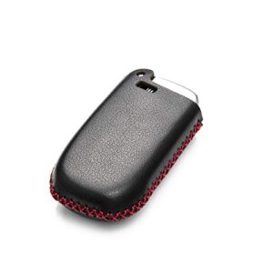 Vitodeco Genuine Leather Smart Key Keyless Remote Entry Fob Case Cover with Key Chain for JEEP, Dodge, Chrysler (5 Buttons, Black/Red)