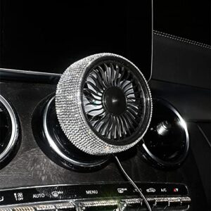 Bling Car Fan USB Fan with LED Light, Air Vent Mounted USB Fan with Bling Rhinestones Crystal for Car Air Vent Mounted, 360° Rotatable Car Auto Powerful Cooling Air Fan for Sedan SUV Auto Vehicles.