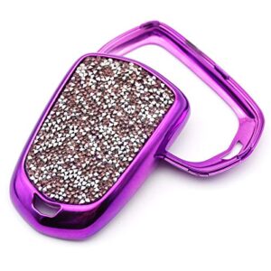 Royalfox(TM) 4 5 6 Buttons 3D Bling keyless Entry Remote Smart Key Fob case Cover for 2016 2017 2018 2019 2020 2021 Cadillac CT6 XT5 CTS XTS SRX ATS DTS STS Accessories (Purple case only)