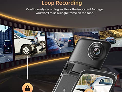 2.5K 12 inches UHD Mirror Dash Cam Front and Rear Camera, GPS Rearview Mirror Camera for Cars & Trucks with IPS Touch Screen, Enhanced Night Vision, Waterproof Backup Camera, Emergency Lock, black