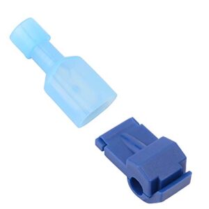 RuiLing 100 PCS Self-Stripping T-Tap Electrical Connectors Wire Quickly Splice Connector and Insulated Male Quick Disconnect Terminals (Blue)